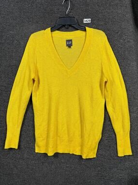 Gap Merino Wool V-Neck Pullover Sweater Womens Size M Yellow Long Sleeve Knit